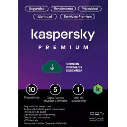 Kaspersky Premium + Customer Support 10 Dispositivos 5 Cuentas KPM 1 año Base Descarga electronica