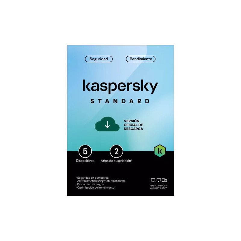 Kaspersky Standard 5 Dispositivos 2 años Base Descarga electronica