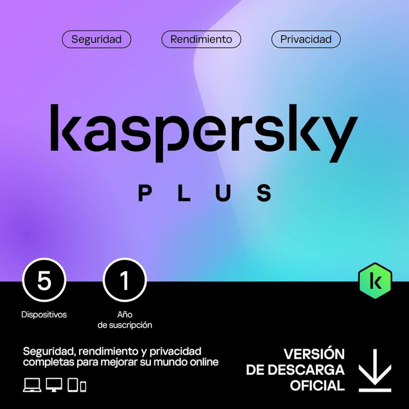 Kaspersky Plus 5 Dispositivos 3 Cuentas KPM 1 año Base Descarga electronica Kaspersky Plus 5 Dispositivos 3 Cuentas KPM 1 año Base Descarga electronica
