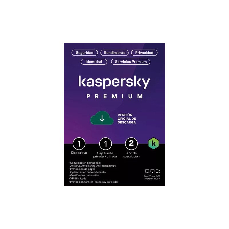 Kaspersky Premium + Customer Support 1 Dispositivo 1 Cuenta KPM 2 años Base Descarga electronica